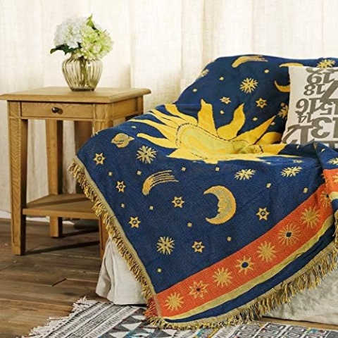 Piękny koc narzuta bieżnik bawełniany tkany koc z frędzlami boho 190x130 Piękny koc narzuta bieżnik bawełniany tkany koc z frędzlami boho 190x130