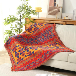 Piękny koc narzuta bieżnik bawełniany tkany koc z frędzlami boho 180x130