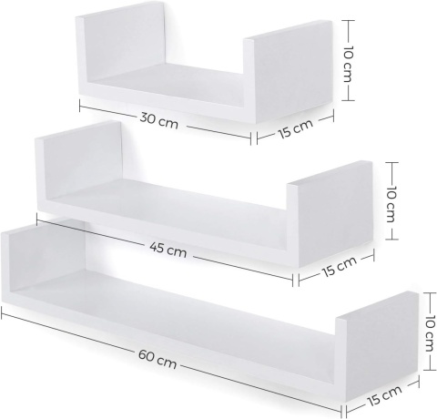 Półki wiszące ścienne 3 szt 30 45 60 cm Songmics Lws66W Drewno Biały Półki wiszące ścienne 3 szt 30 45 60 cm Songmics Lws66W Drewno Biały