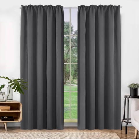 Deconovo 2 szt termiczna zasłona zaciemniająca 130x160 szara taśma na żabki drążek Deconovo 2 szt termiczna zasłona zaciemniająca 130x160 szara taśma na żabki drążek