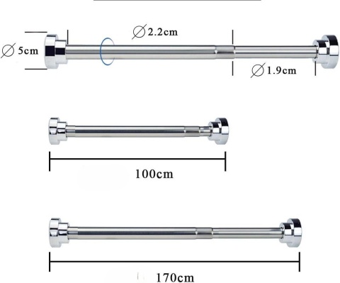 Drążek prysznicowy ze stali nierdzewnej rozporowy 100-170 cm do szafy Drążek prysznicowy ze stali nierdzewnej rozporowy 100-170 cm do szafy