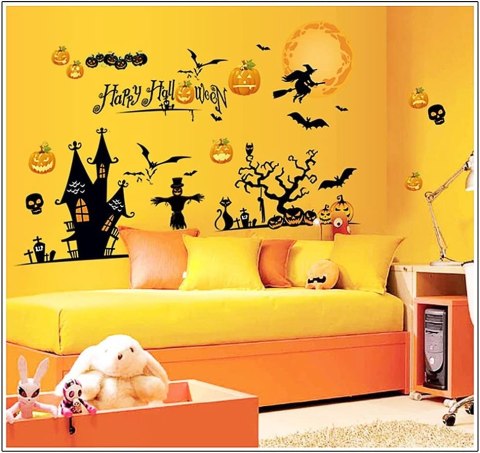 Naklejki ścienne meble 90x60 cm Halloween 36 szt czarownica dynia Naklejki ścienne meble 90x60 cm Halloween 36 szt czarownica dynia