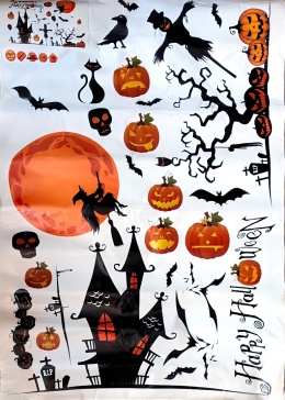 Naklejki ścienne meble 90x60 cm Halloween 36 szt czarownica dynia