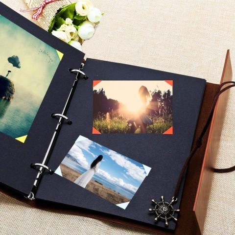 Album fotograficzny do scrapbookingu zdjęć spiralny notes czarne kartki skóra Album fotograficzny do scrapbookingu zdjęć spiralny notes czarne kartki skóra