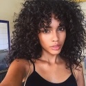 Puszyste Faliste kręcone Brazylijskie Włosy Peruka z Grzywką Czarny Afro