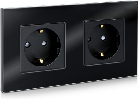 Gniazdo Navaris Glass Schuko podwójne GNIAZDKO ŚCIENNE SZKLANA RAMKA