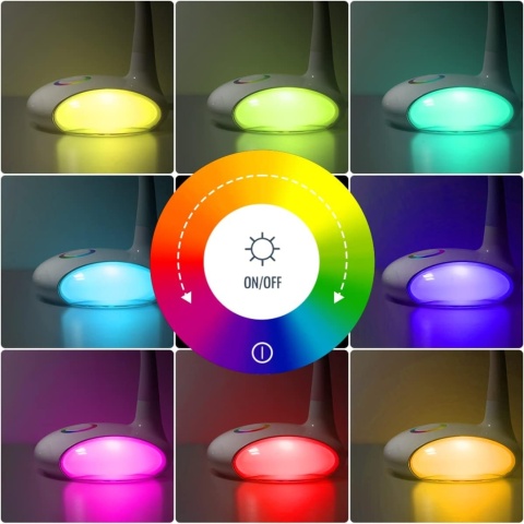 biała lampka nocna biurkowa regulacja jasności diody led rgb