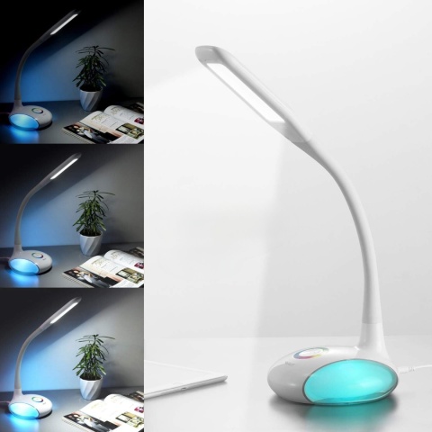 biała lampka nocna biurkowa regulacja jasności diody led rgb