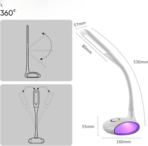 biała lampka nocna biurkowa regulacja jasności diody led rgb