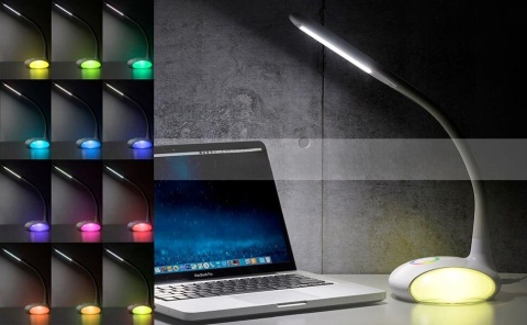 biała lampka nocna biurkowa regulacja jasności diody led rgb