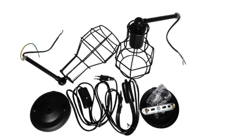 KINKIET ŚCIENNY ZESTAW Z WYŁĄCZNIKIEM 2 SZTUKI LAMPA INDUSTRIALNA KLATKA