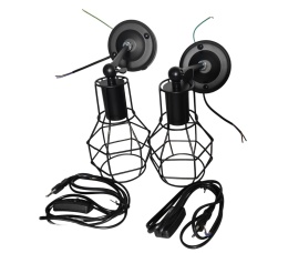 KINKIET ŚCIENNY ZESTAW Z WYŁĄCZNIKIEM 2 SZTUKI LAMPA INDUSTRIALNA KLATKA