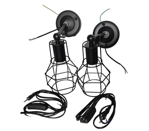 KINKIET ŚCIENNY ZESTAW Z WYŁĄCZNIKIEM 2 SZTUKI LAMPA INDUSTRIALNA KLATKA