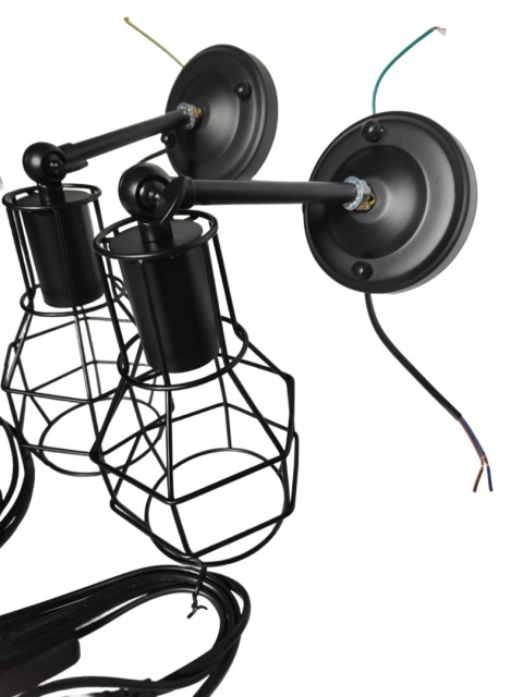 KINKIET ŚCIENNY ZESTAW Z WYŁĄCZNIKIEM 2 SZTUKI LAMPA INDUSTRIALNA KLATKA