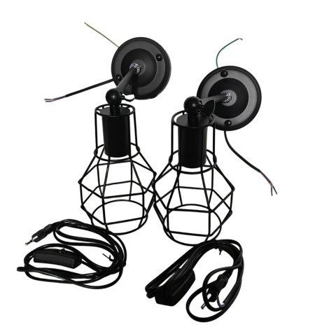 KINKIET ŚCIENNY ZESTAW Z WYŁĄCZNIKIEM 2 SZTUKI LAMPA INDUSTRIALNA KLATKA