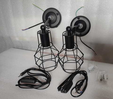 KINKIET ŚCIENNY ZESTAW Z WYŁĄCZNIKIEM 2 SZTUKI LAMPA INDUSTRIALNA KLATKA