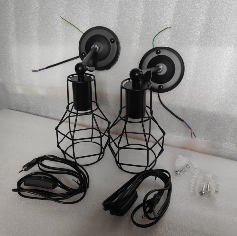 KINKIET ŚCIENNY ZESTAW Z WYŁĄCZNIKIEM 2 SZTUKI LAMPA INDUSTRIALNA KLATKA