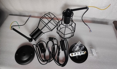 KINKIET ŚCIENNY ZESTAW Z WYŁĄCZNIKIEM 2 SZTUKI LAMPA INDUSTRIALNA KLATKA