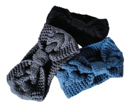 Damska zimowa ciepła szydełkowa opaska na głowę uszy ZESTAW splot skręcany