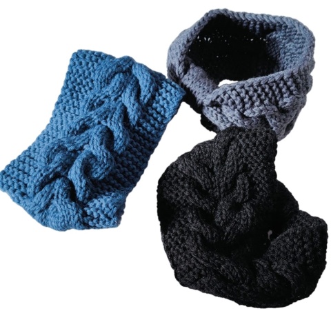 Damska zimowa ciepła szydełkowa opaska na głowę uszy ZESTAW splot skręcany