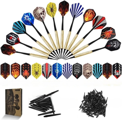 Zestaw lotki dart 12 rzutki 36 piórka DARTS