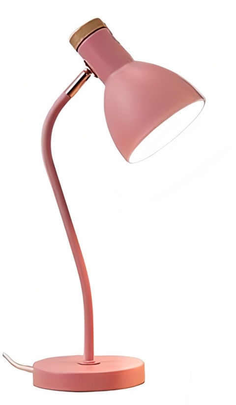 różowa lampka biurkowa regulowany klosz metal drewno
