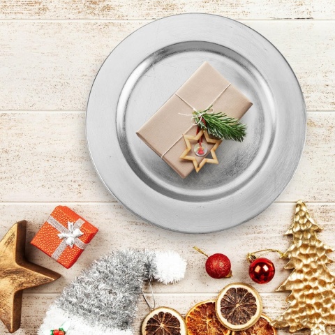 com-four 4 podkładki talerz srebrne dekoracja stołu podstawki podtalerz