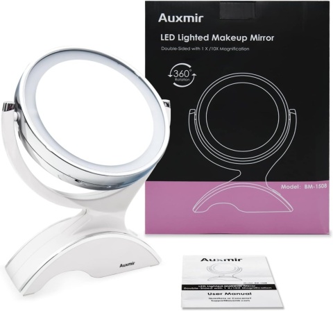 Lusterko kosmetyczne Auxmir z LED powiększenie 1X/10X, dwustronne z 360°
