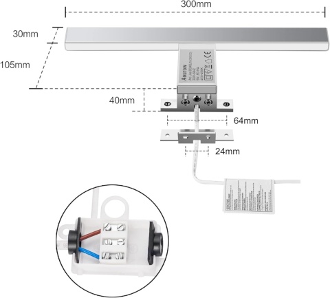 Kinkiet Łazienkowy LED Lampa nad lustro szafkę 30cm Neutralny 4000K srebrna