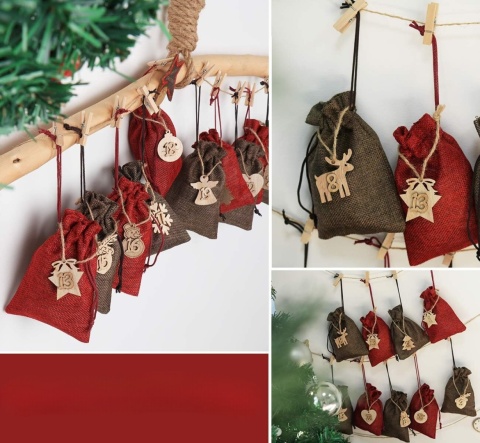 Woreczki z juty do kalendarza adwentowego na prezent upominek kalendarz