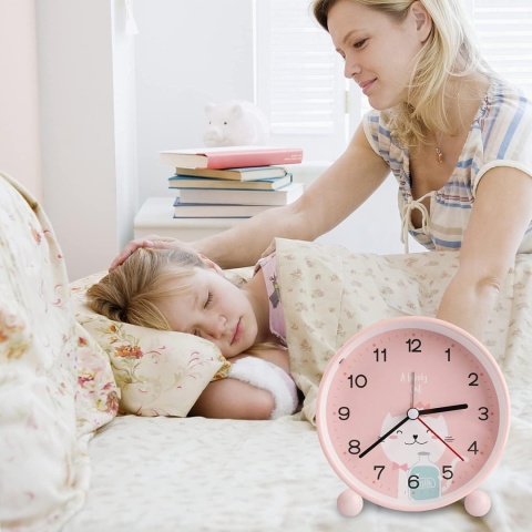 Budzik dziecięcy Edillas zegarek kotek bezszmerowy analogowy podświetlenie