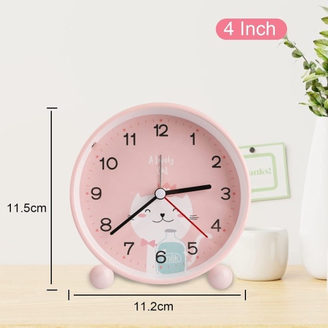 Budzik dziecięcy Edillas zegarek kotek bezszmerowy analogowy podświetlenie