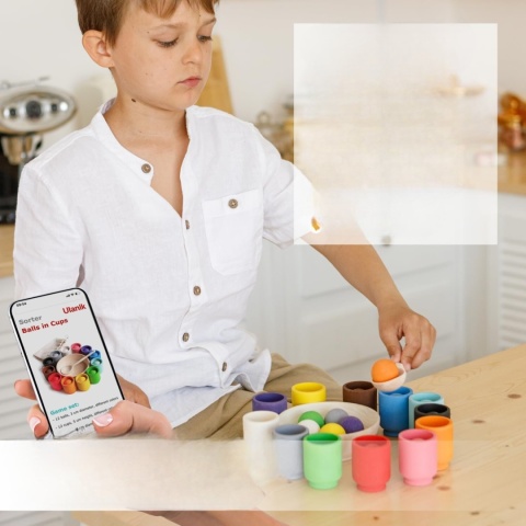 Drewniana zabawka Ulanik Montessori Tęcza kulki w kubkach Balls in Cups