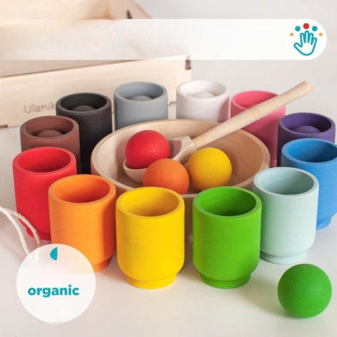 Drewniana zabawka Ulanik Montessori Tęcza kulki w kubkach Balls in Cups