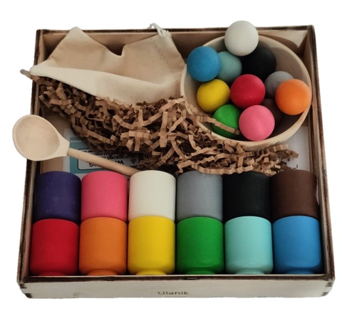Drewniana zabawka Ulanik Montessori Tęcza kulki w kubkach Balls in Cups
