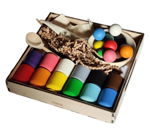 Drewniana zabawka Ulanik Montessori Tęcza kulki w kubkach Balls in Cups