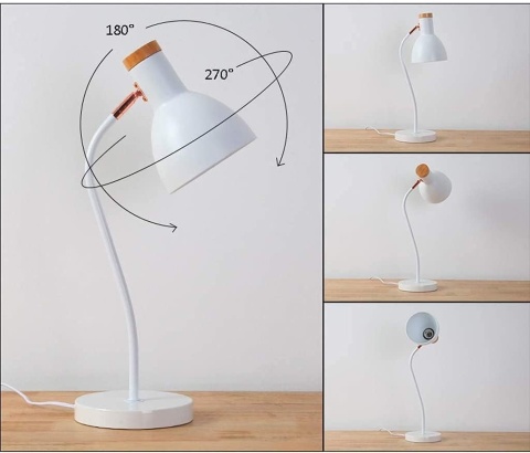 czarna lampka biurkowa regulowany klosz metal drewno