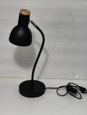 czarna lampka biurkowa regulowany klosz metal drewno
