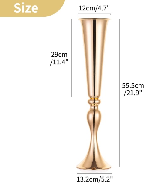 WAZON ZŁOTY NUPTIO WYSOKI DUŻY METALOWY ślub dekoracja 55 CM ZŁOTE