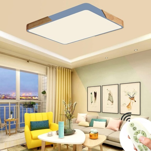 lampa sufitowa plafon żyrandol z pilotem metal drewno ściemnialna