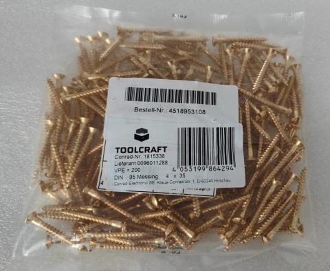 Wkręt do drewna z łbem stożkowym 4 mm 35 mm mosiądz 200 szt