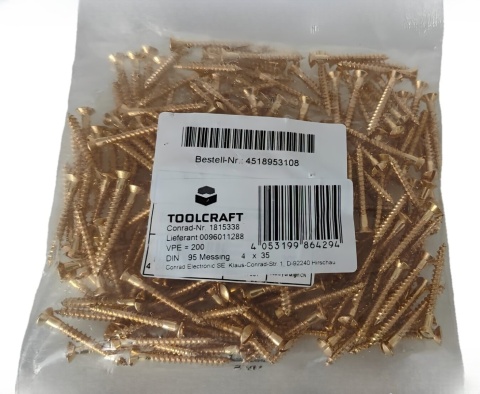 Wkręt do drewna z łbem stożkowym 4 mm 35 mm mosiądz 200 szt