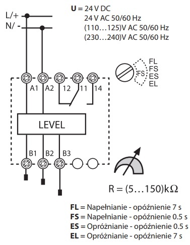 Przekaźnik kontroli poziomu cieczy Finder 72.01.9.024.0000