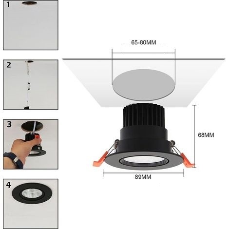Czarne reflektory sufitowe LED 7W 6 sztuk 4000 K IP44 Z ZASILACZEM