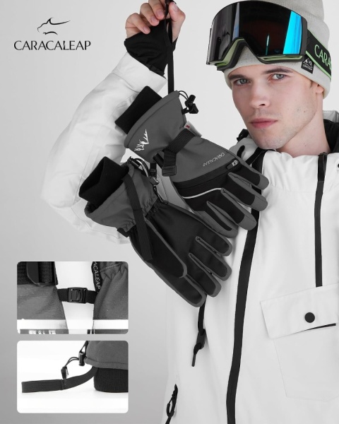 Rękawice narciarskie wiatroodporne wodoodporne zimowe RĘKAWICZKI Szare XL