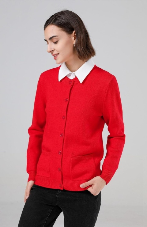 SWETEREK SWETER czerwony S Kardigan dzianinowy pulower