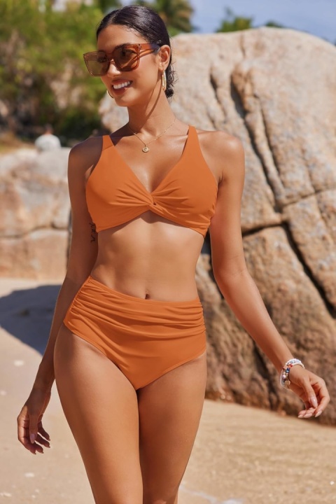 Damski strój kąpielowy bikini z wysokim stanem i push-upem kostium L