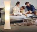 Lampa podłogowa kolumnowa tekstylna lampka stojąca klepsydra regulowane światło temperatura