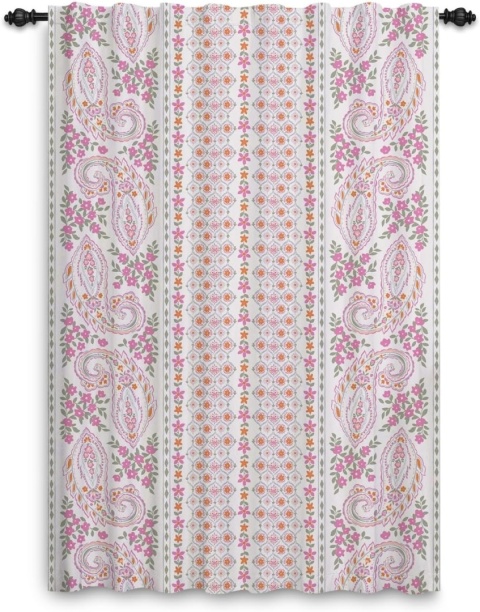 Zasłona w wzór Paisley kwiaty taśma marszcząca tunel 107x160cm różowe