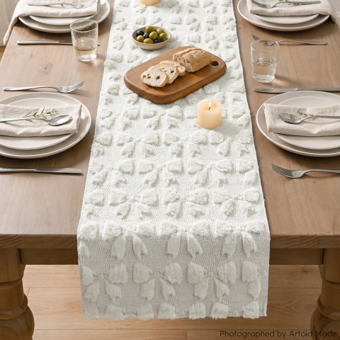 Bieżnik Artoid Mode Soft Pluszowy Futro 33 x 153 kremowa biel kokardka